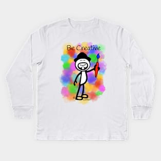 GG Artist Stick Figure “Be Creative” on light blue background Kids Long Sleeve T-Shirt